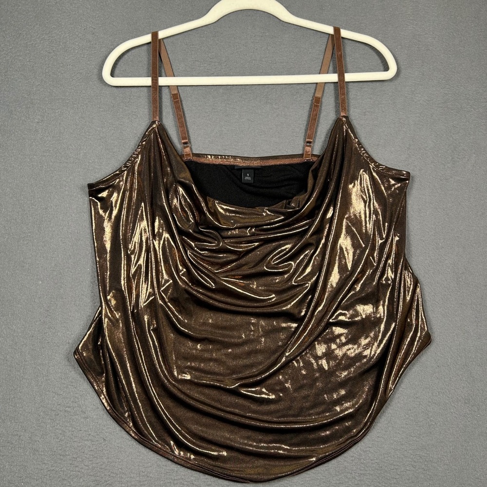 Torrid Cami Women 1 Bronze Metallic Cowl Neck Liquid Foil Adjustable Strap Top